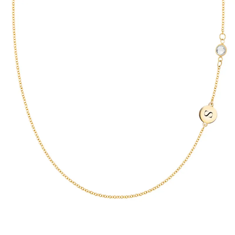 Personalized Classic 1 Letter & 1 Birthstone Necklace in 14k Gold (Double Spacing) sold by Haverhill