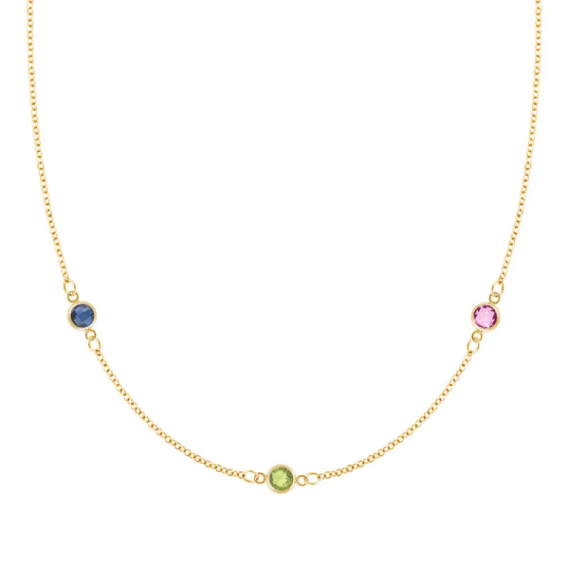 Personalized Classic 3 Birthstone Necklace in 14k Gold sold by Haverhill