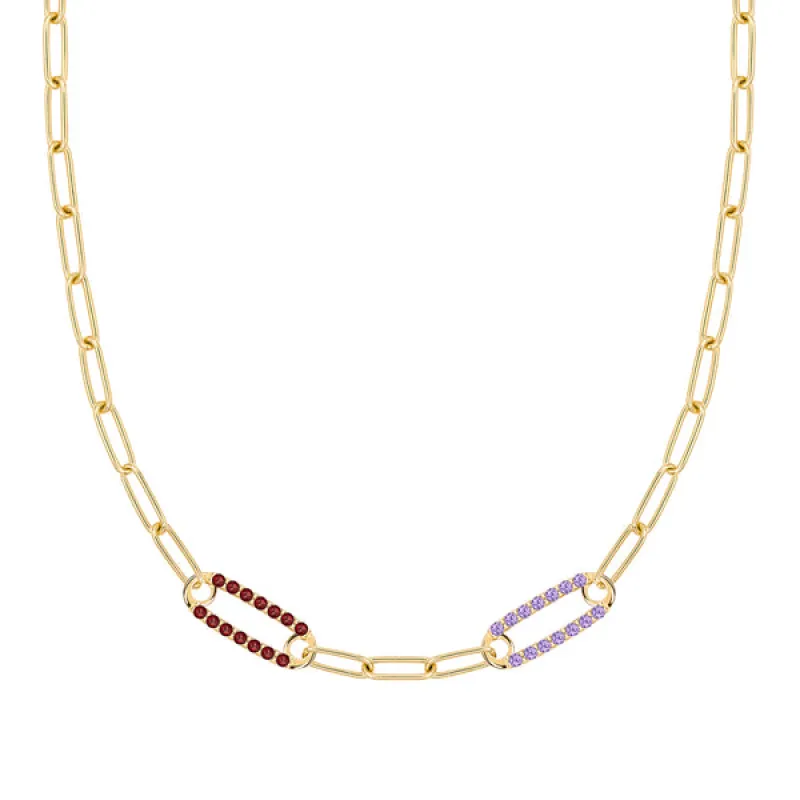 Personalized Adelaide 2 Pavé Birthstone Link Necklace in 14k Gold sold by Haverhill
