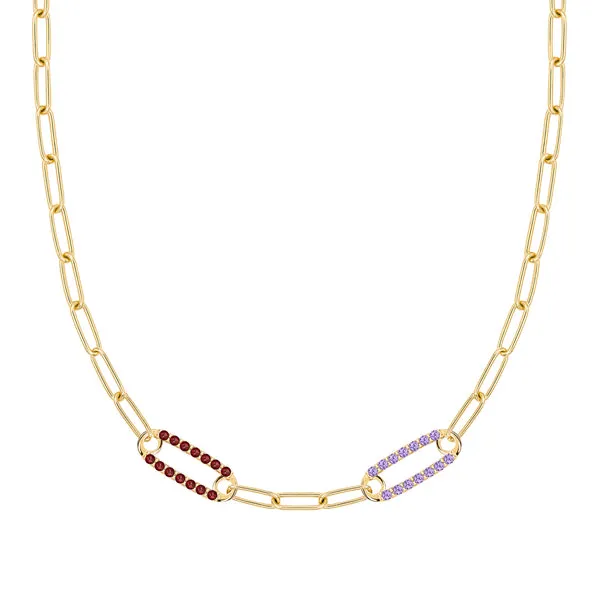 Personalized Adelaide 2 Pavé Birthstone Link Necklace in 14k Gold sold by Haverhill
