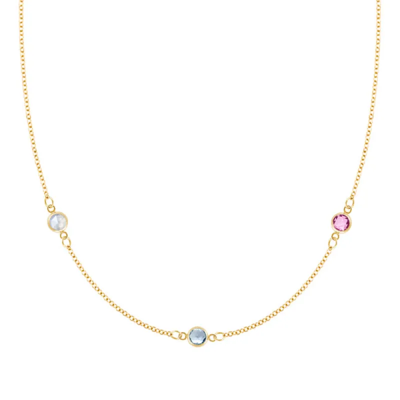 Personalized Classic 3 Birthstone Necklace in 14k Gold sold by Haverhill
