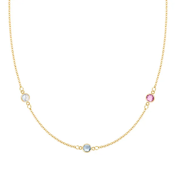 Personalized Classic 3 Birthstone Necklace in 14k Gold sold by Haverhill