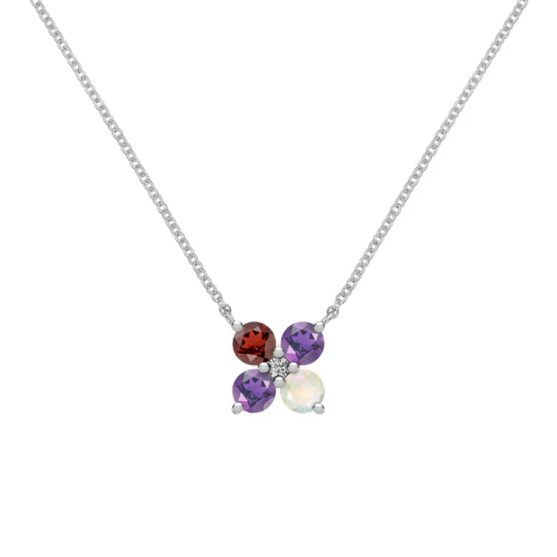 Personalized Greenwich 4 Birthstone & Diamond Necklace in 14k Gold sold by Haverhill