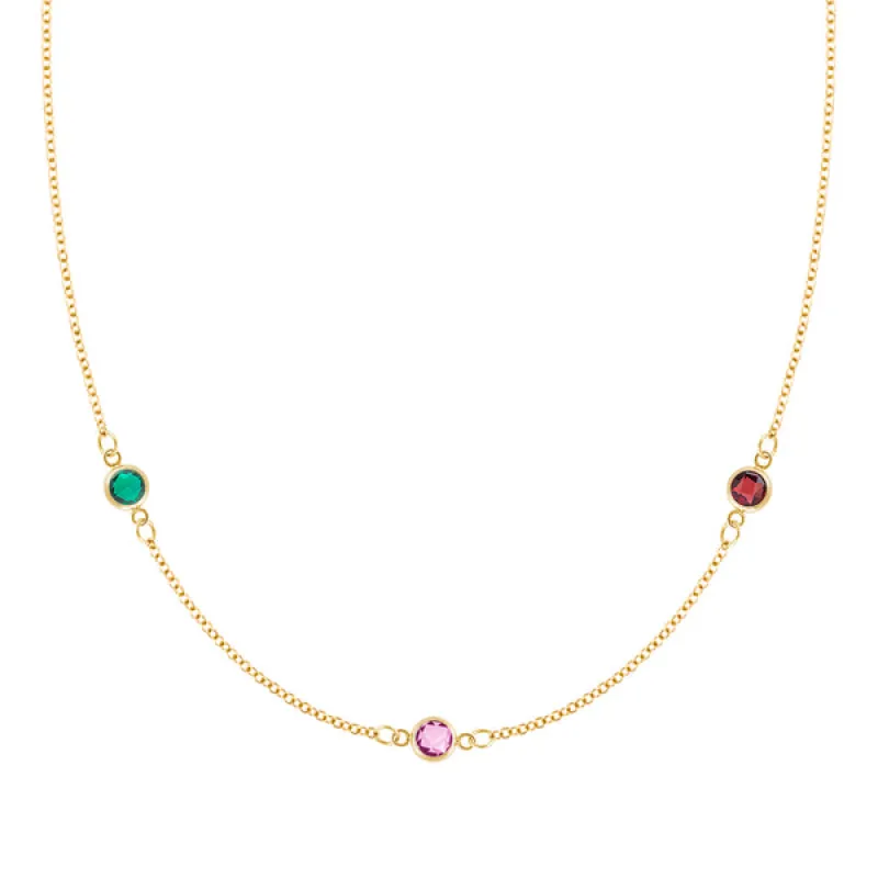 Personalized Classic 3 Birthstone Necklace in 14k Gold sold by Haverhill