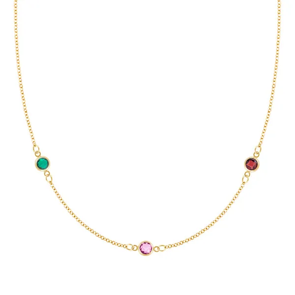 Personalized Classic 3 Birthstone Necklace in 14k Gold sold by Haverhill