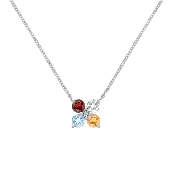 Personalized Greenwich 4 Birthstone & Diamond Necklace in 14k Gold sold by Haverhill