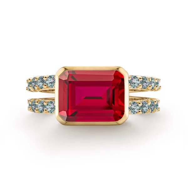 Personalized Warren Horizontal Birthstone Ring with Accent Stones in 14k Gold sold by Haverhill