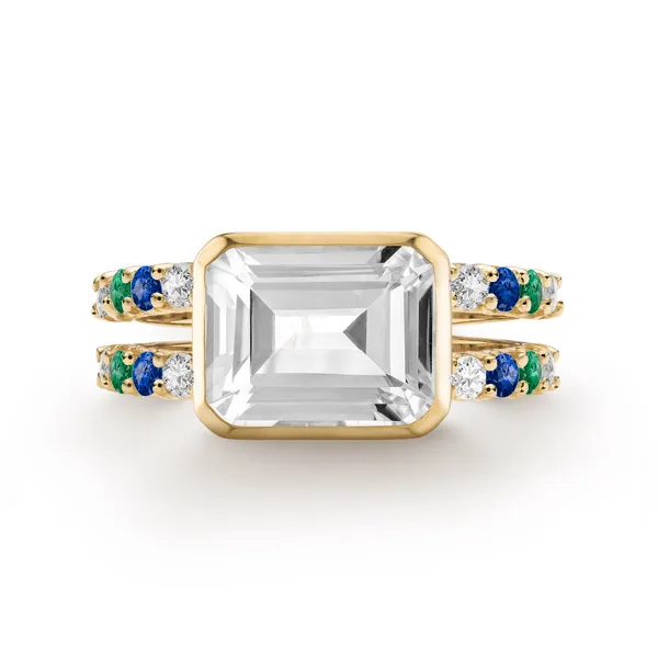 Personalized Warren Horizontal Birthstone Ring with Accent Stones in 14k Gold sold by Haverhill