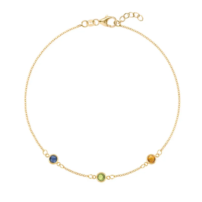 Personalized Classic 3 Birthstone Bracelet in 14k Gold made by Haverhill