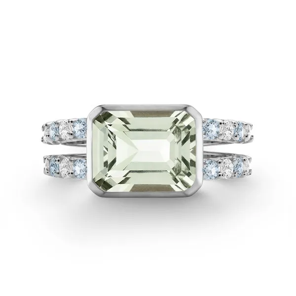 Personalized Warren Horizontal Birthstone Ring with Accent Stones in 14k Gold sold by Haverhill