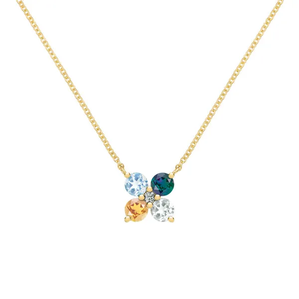 Personalized Greenwich 4 Birthstone & Diamond Necklace in 14k Gold sold by Haverhill