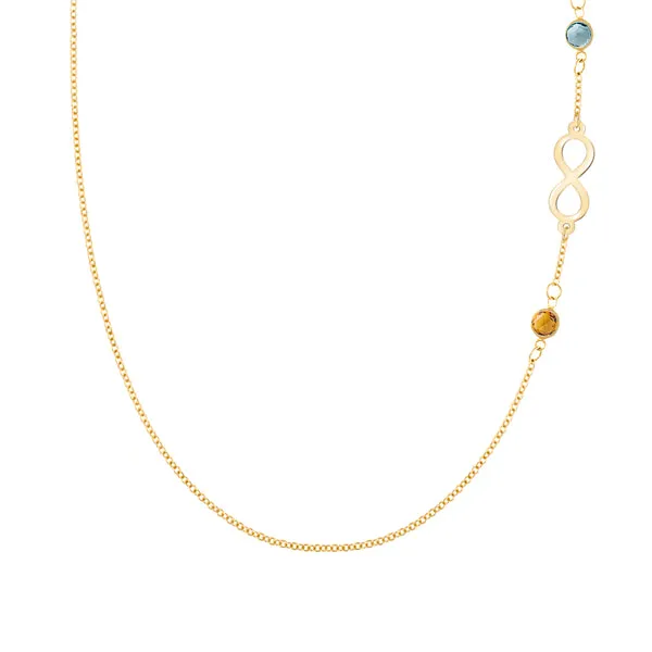 Personalized Classic Infinity & 2 Birthstone Necklace in 14k Gold sold by Haverhill