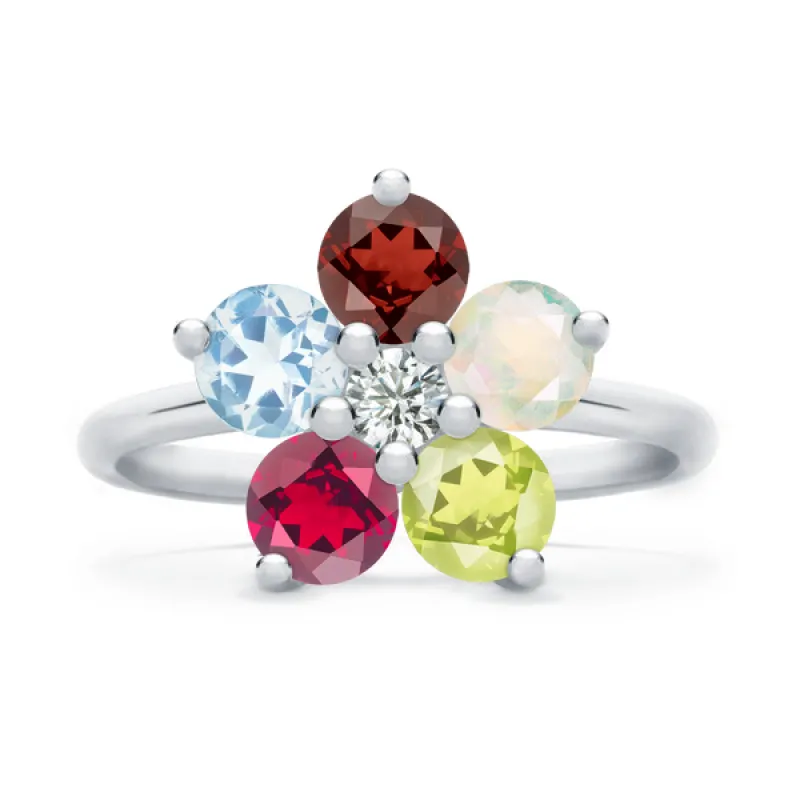 Personalized Greenwich Flower Birthstone & Diamond Ring in 14k Gold sold by Haverhill