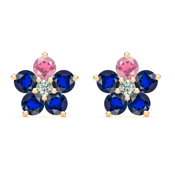 Personalized Greenwich Flower Birthstone & Diamond Earrings in 14k Gold sold by Haverhill