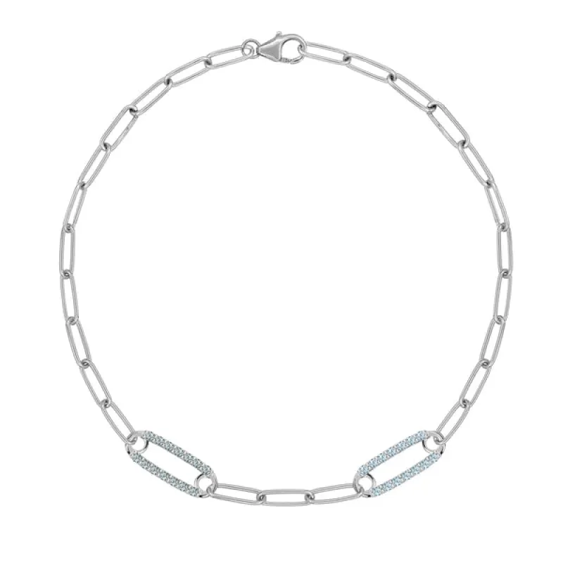 Personalized Adelaide 2 Pavé Birthstone Link Bracelet in 14k Gold sold by Haverhill