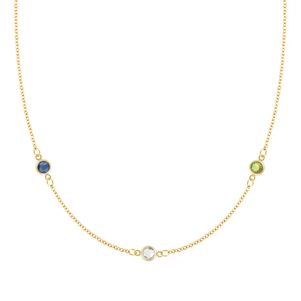 Personalized Classic 3 Birthstone Necklace in 14k Gold sold by Haverhill