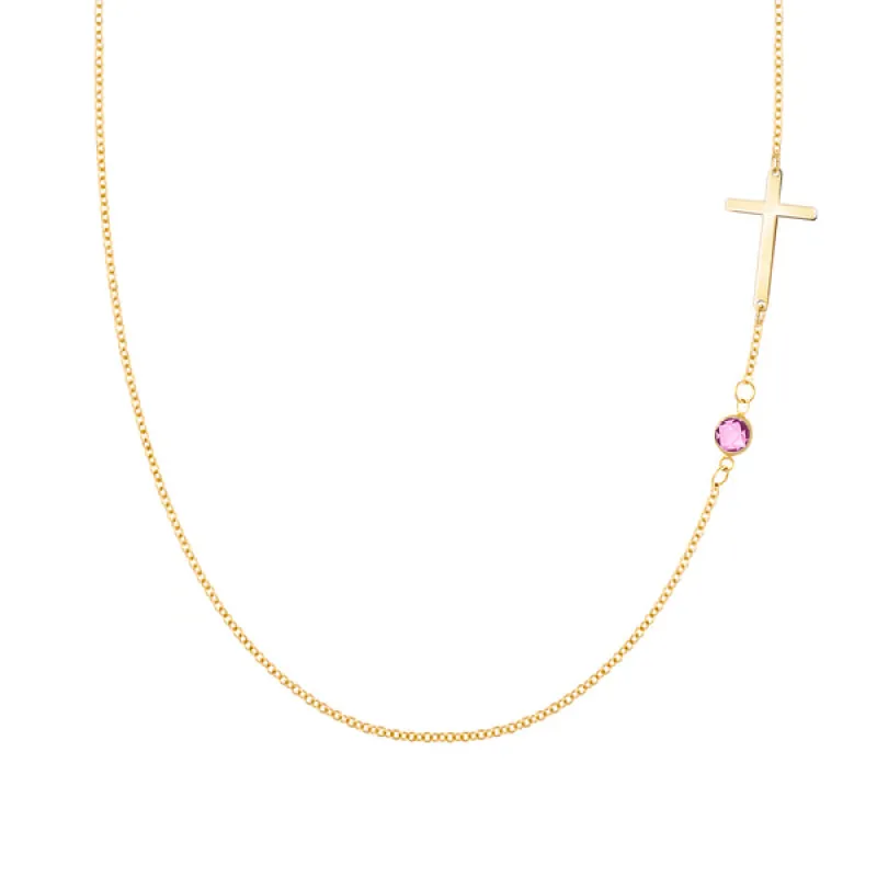 Personalized Classic Cross & 1 Birthstone Necklace in 14k Gold sold by Haverhill