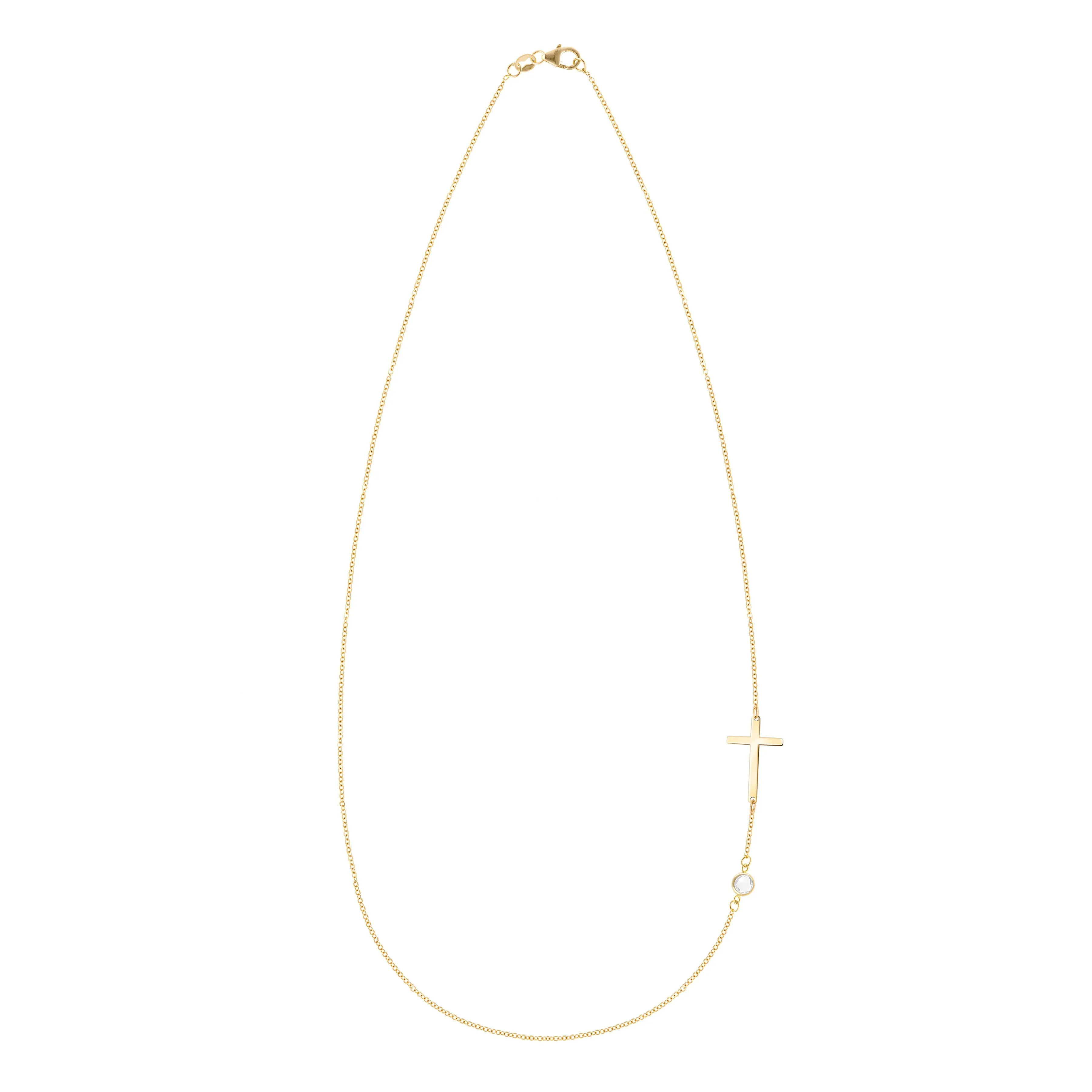 Personalized Classic Cross & 1 Birthstone Necklace in 14k Gold sold by Haverhill product image thumbnail 3