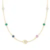 Personalized Classic 1 Letter & 6 Birthstone Necklace in 14k Gold (Double Spacing) sold by Haverhill