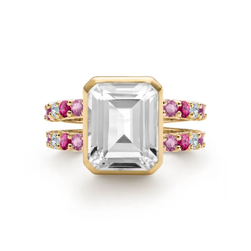 Personalized Warren Vertical Birthstone Ring with Accent Stones in 14k Gold sold by Haverhill