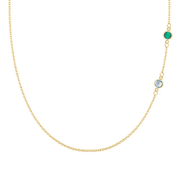 Personalized Classic 2 Birthstone Necklace in 14k Gold sold by Haverhill