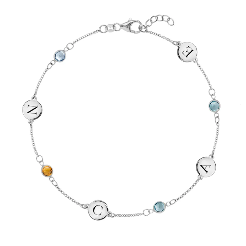 Personalized Classic 4 Letter & 4 Birthstone Bracelet in 14k Gold sold by Haverhill