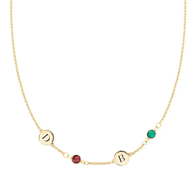 Personalized 2 Letter & 2 Classic Birthstone Necklace in 14k Gold (Single Spacing) sold by Haverhill