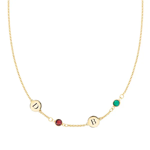 Personalized 2 Letter & 2 Classic Birthstone Necklace in 14k Gold (Single Spacing) sold by Haverhill