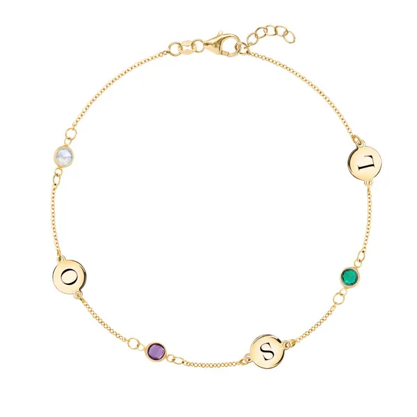 Personalized 3 Letter & 3 Classic Birthstone Bracelet in 14k Gold sold by Haverhill