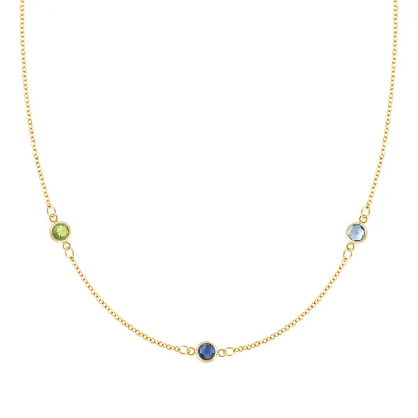 Personalized Classic 3 Birthstone Necklace in 14k Gold sold by Haverhill