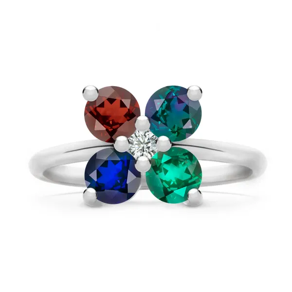 Personalized Greenwich 4 Birthstone & Diamond Ring in 14k Gold sold by Haverhill