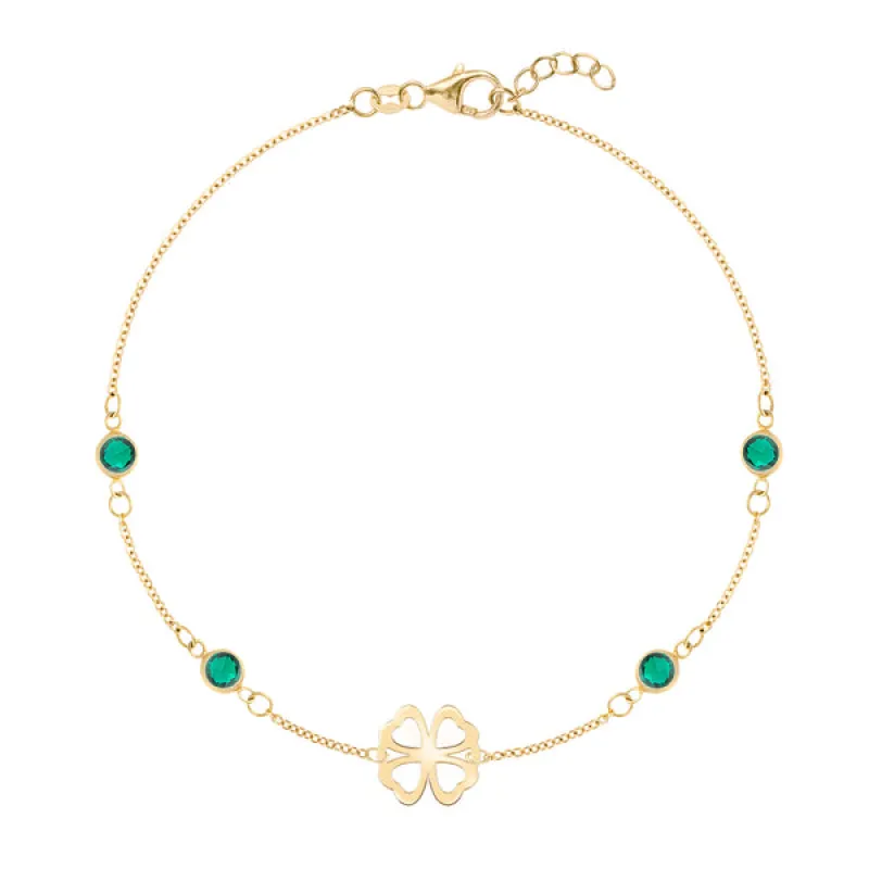 Personalized Classic Clover & 4 Birthstone Bracelet in 14k Gold sold by Haverhill