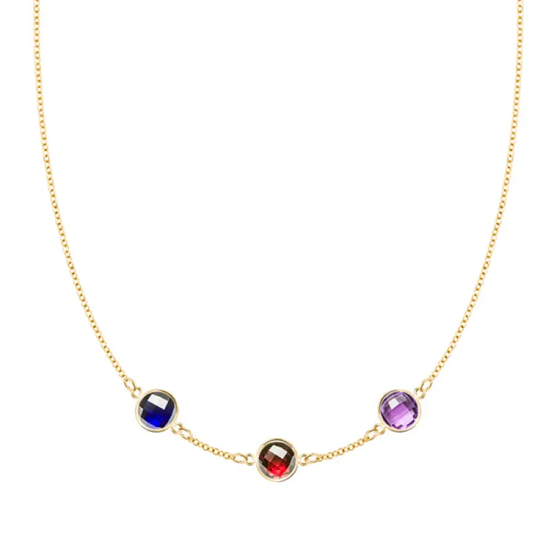 Personalized Grand 3 Birthstone Necklace in 14k Gold sold by Haverhill