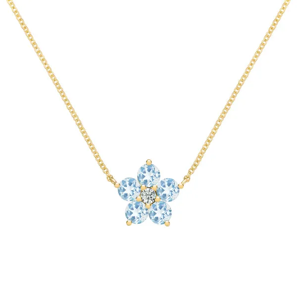 Personalized Greenwich Flower Birthstone & Diamond Necklace in 14k Gold sold by Haverhill