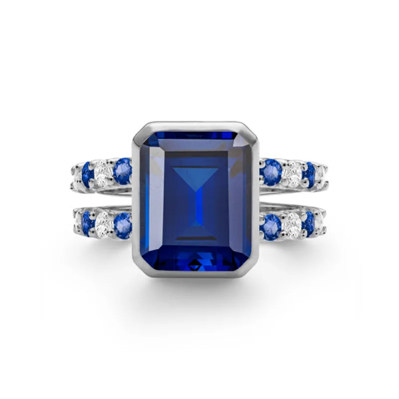 Personalized Warren Vertical Birthstone Ring with Accent Stones in 14k Gold sold by Haverhill