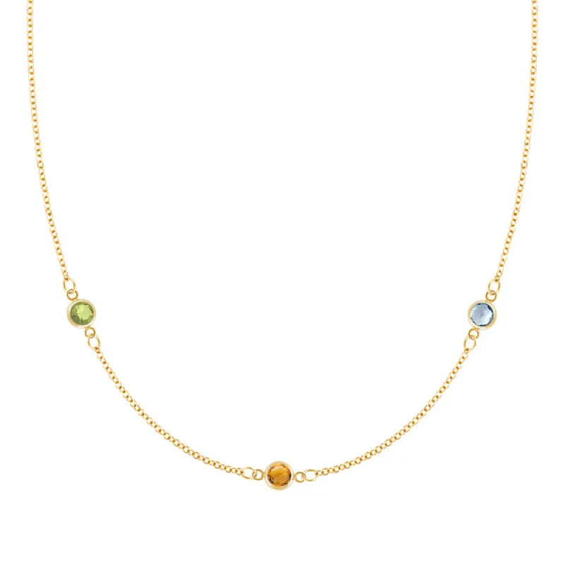 Personalized Classic 3 Birthstone Necklace in 14k Gold sold by Haverhill