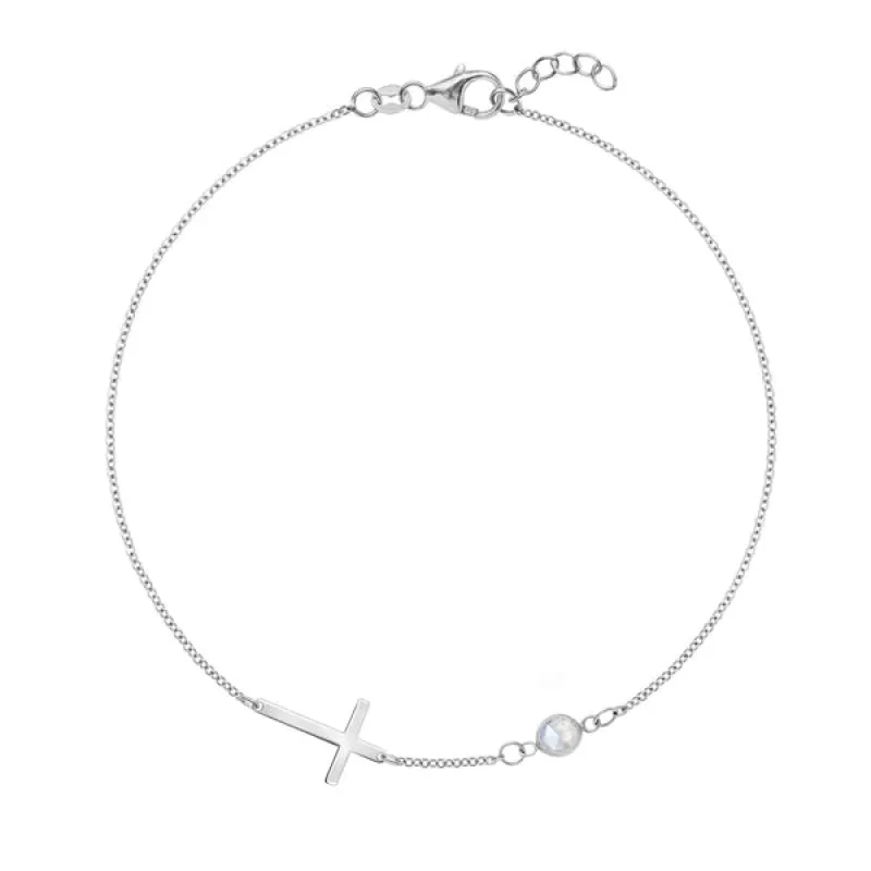 Personalized Classic Cross & 1 Birthstone Bracelet in 14k Gold sold by Haverhill