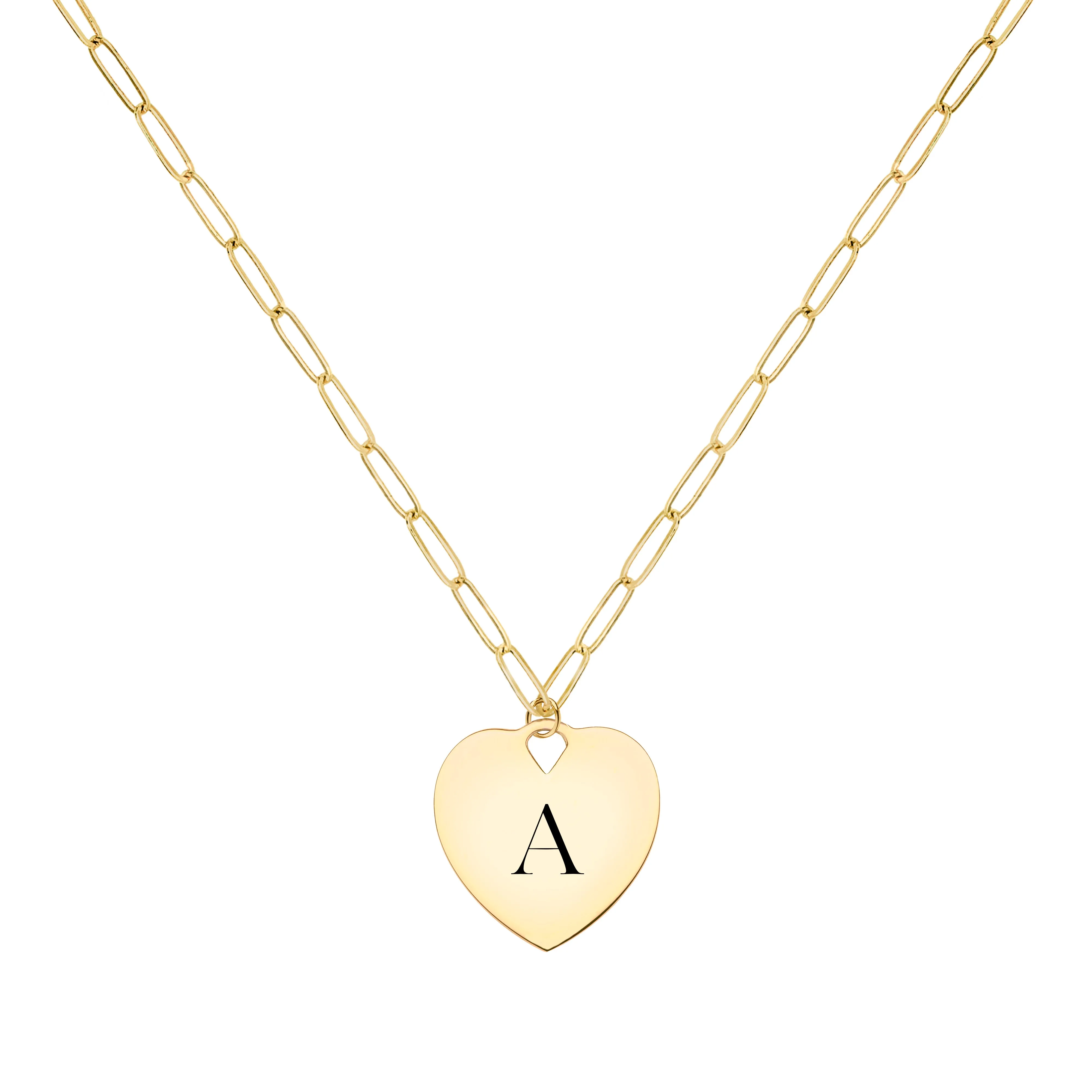 Small Engravable Graduation Flat Heart Pendant with Adelaide Mini Chain in 14k Gold sold by Haverhill