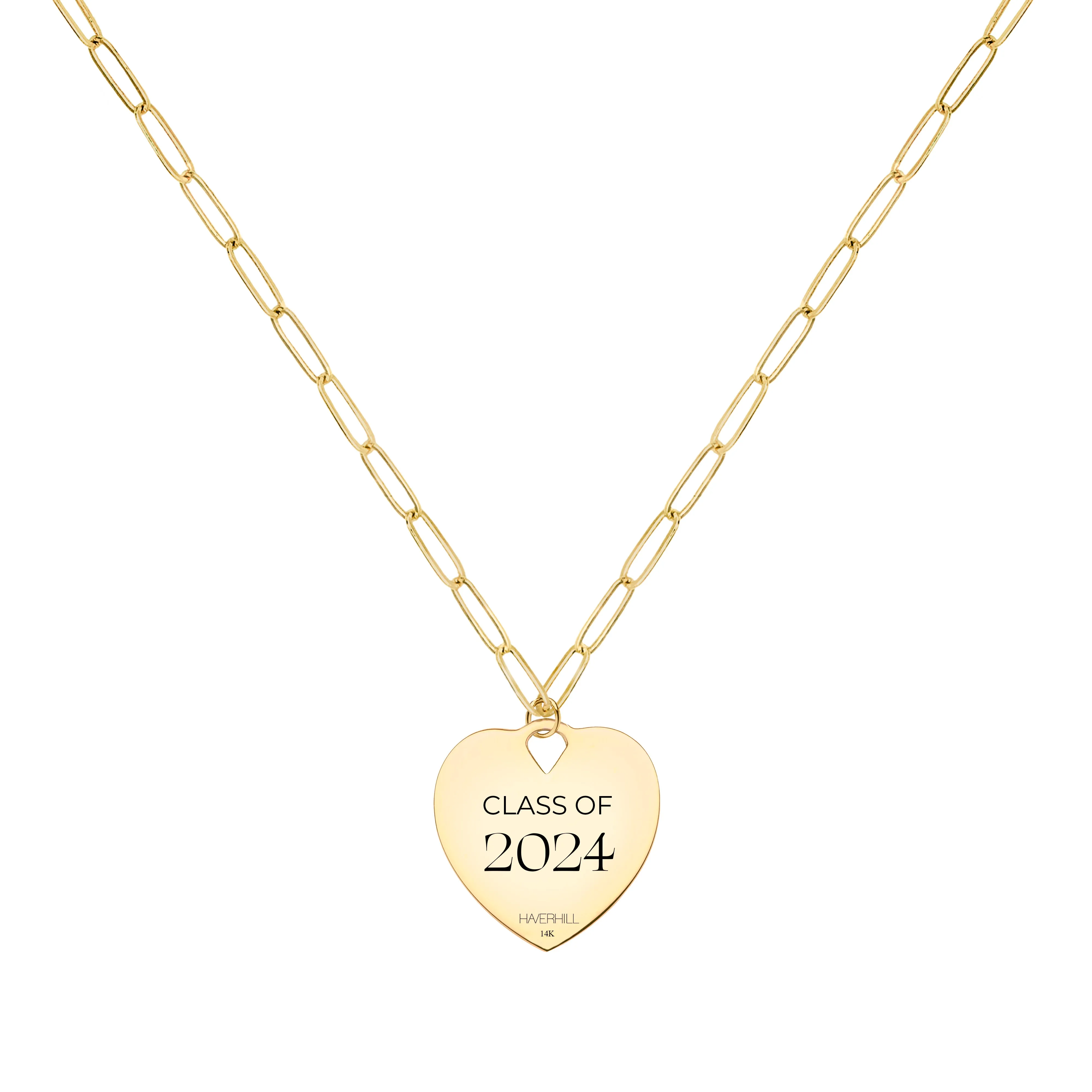 Small Engravable Graduation Flat Heart Pendant with Adelaide Mini Chain in 14k Gold sold by Haverhill product image thumbnail 4