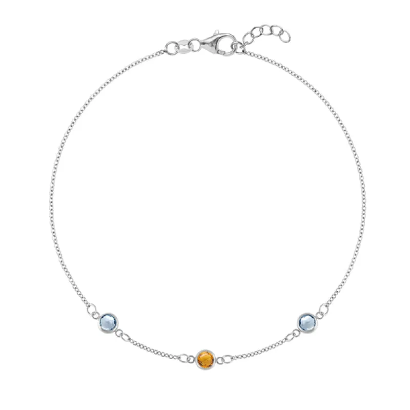 Personalized Classic 3 Birthstone Bracelet in 14k Gold sold by Haverhill
