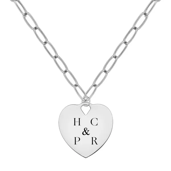 Engravable Large Flat Heart Pendant with Adelaide Chain in 14k Gold sold by Haverhill
