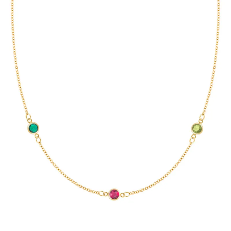 Personalized Classic 3 Birthstone Necklace in 14k Gold sold by Haverhill
