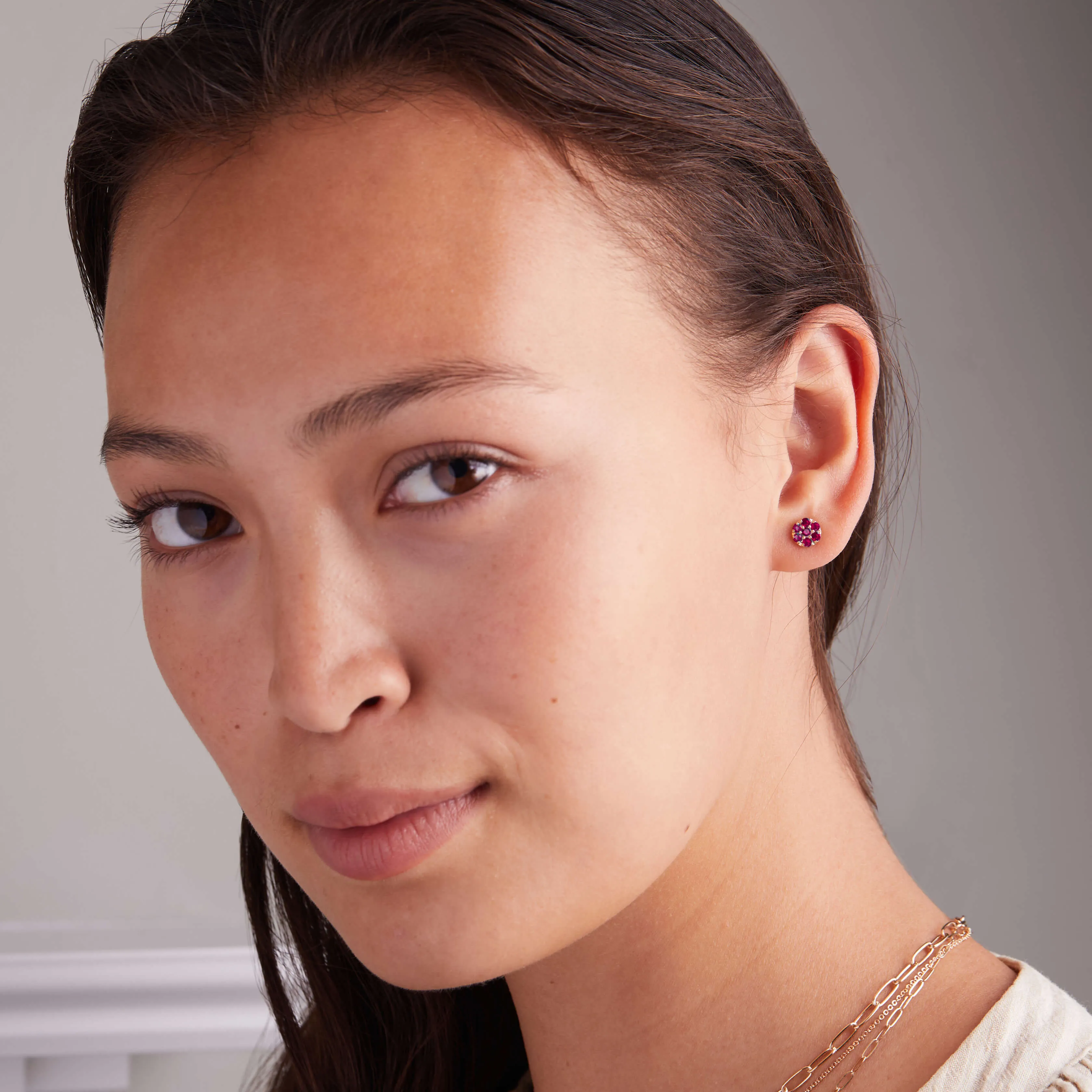 Rosecliff Ruby Mini Stud Earrings in Solid 14k Gold (July) sold by Haverhill product image thumbnail 2