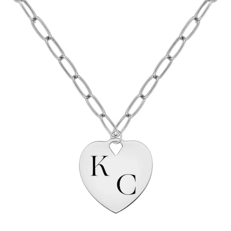 Engravable Large Flat Heart Pendant with Adelaide Chain in 14k Gold sold by Haverhill