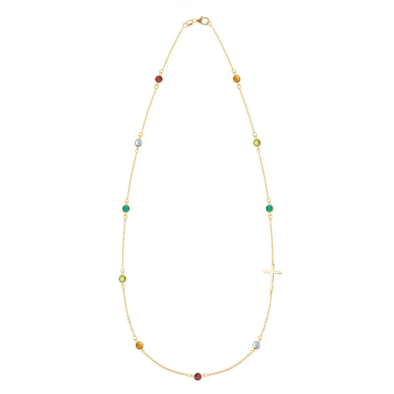 Personalized Bayberry Birthstone Cross Necklace in 14k Gold sold by Haverhill