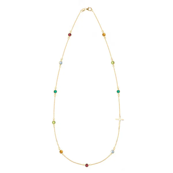 Personalized Bayberry Birthstone Cross Necklace in 14k Gold sold by Haverhill