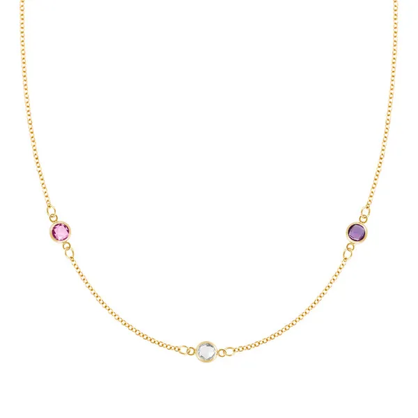 Personalized Classic 3 Birthstone Necklace in 14k Gold sold by Haverhill