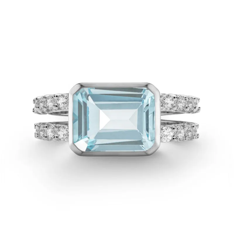 Personalized Warren Horizontal Birthstone Ring with Accent Stones in 14k Gold sold by Haverhill