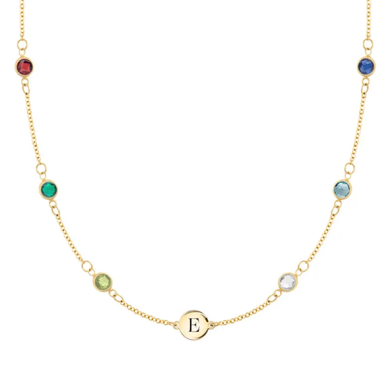 Personalized 1 Letter & 6 Classic Birthstone Necklace in 14k Gold (Double Spacing) sold by Haverhill