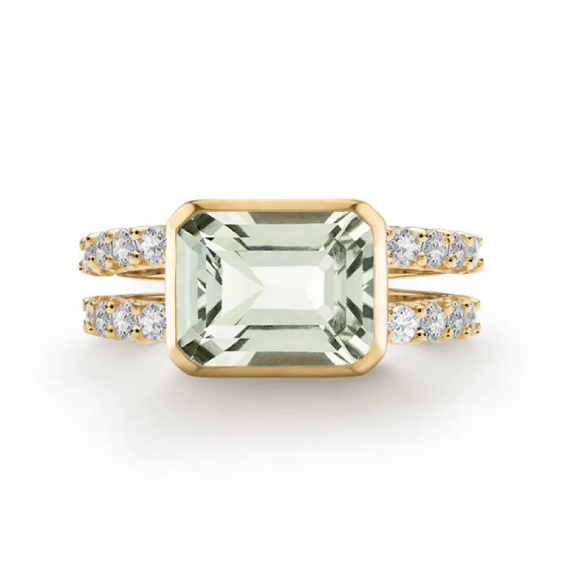 Personalized Warren Horizontal Birthstone Ring with Accent Stones in 14k Gold sold by Haverhill